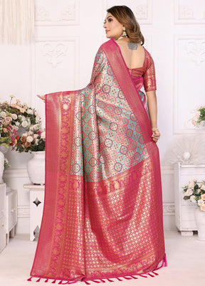 Pink Banarasi Silk Saree With Blouse Piece