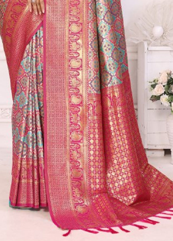 Pink Banarasi Silk Saree With Blouse Piece