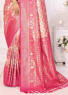 Peach Banarasi Silk Saree With Blouse Piece