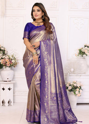 Dark Beige Banarasi Silk Saree With Blouse Piece