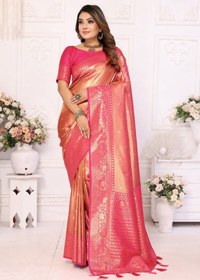 Peach Banarasi Silk Saree With Blouse Piece