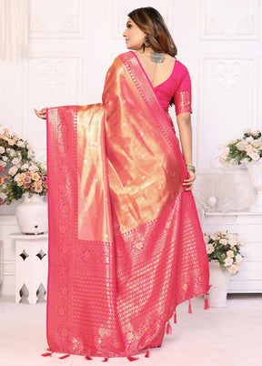 Peach Banarasi Silk Saree With Blouse Piece