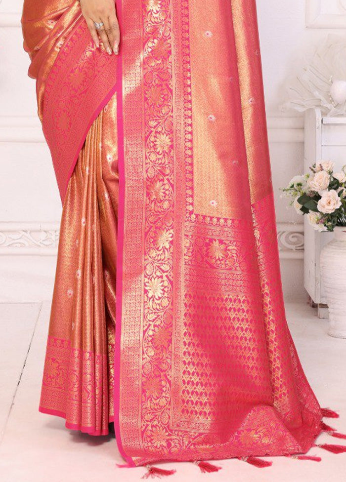 Peach Banarasi Silk Saree With Blouse Piece