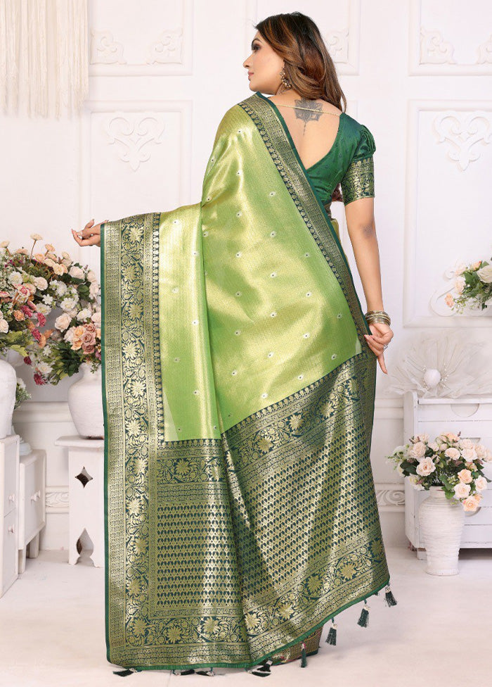 Pista Green Banarasi Silk Saree With Blouse Piece