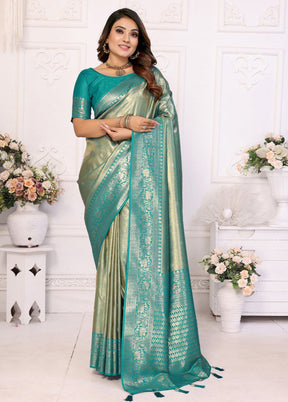 Sea Green Banarasi Silk Saree With Blouse Piece