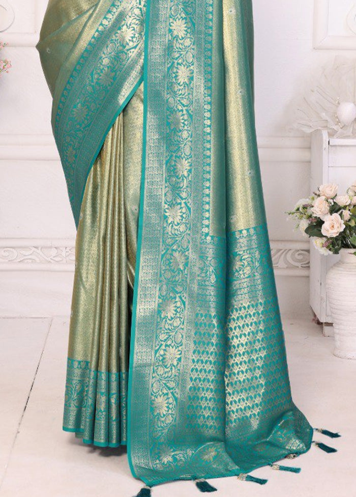 Sea Green Banarasi Silk Saree With Blouse Piece