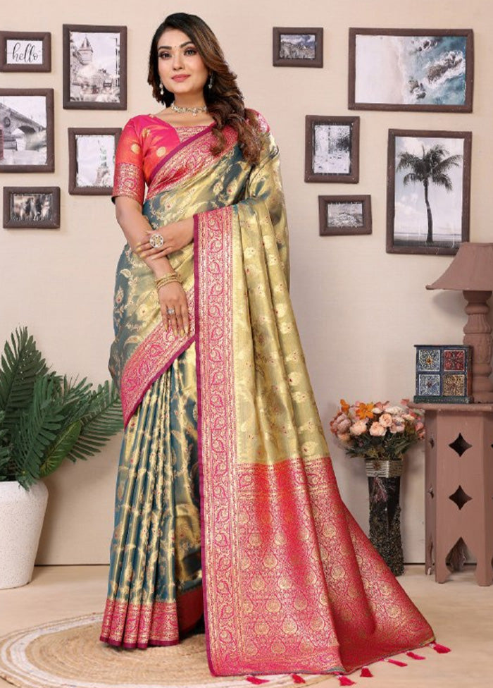 Green Spun Silk Saree With Blouse Piece