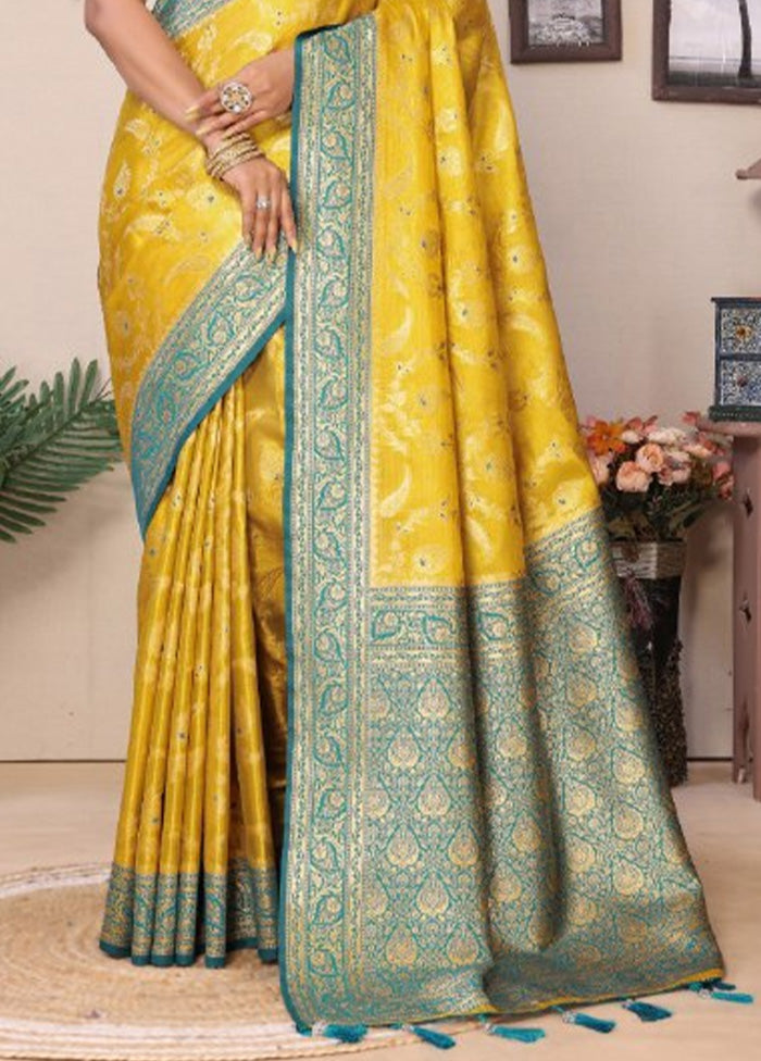 Yellow Spun Silk Saree With Blouse Piece