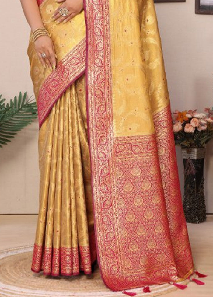 Golden Spun Silk Saree With Blouse Piece