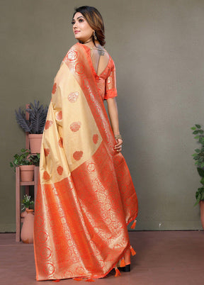 Cream Spun Silk Saree With Blouse Piece