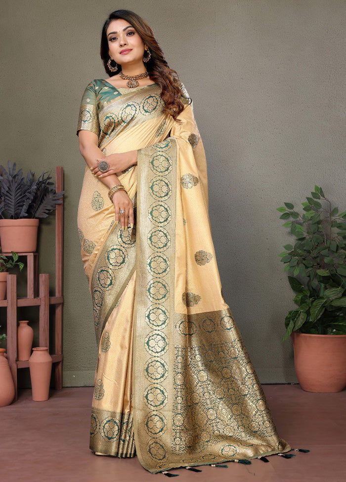 Cream Spun Silk Saree With Blouse Piece