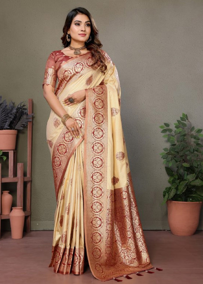 Cream Spun Silk Saree With Blouse Piece