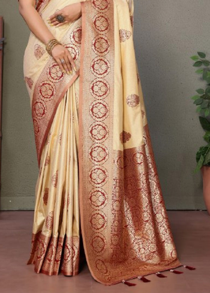 Cream Spun Silk Saree With Blouse Piece