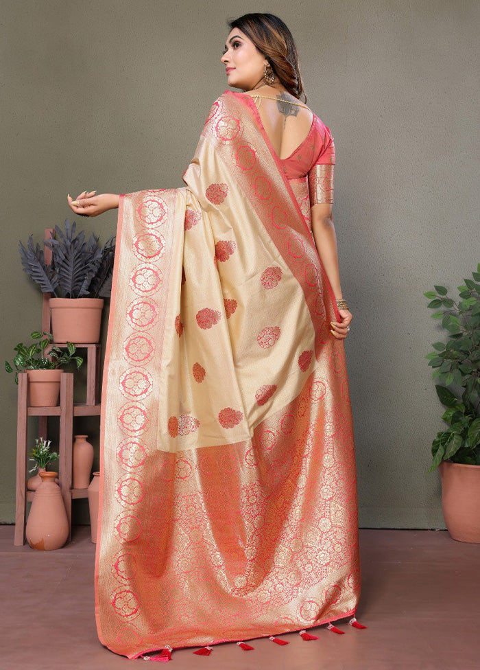 Cream Spun Silk Saree With Blouse Piece