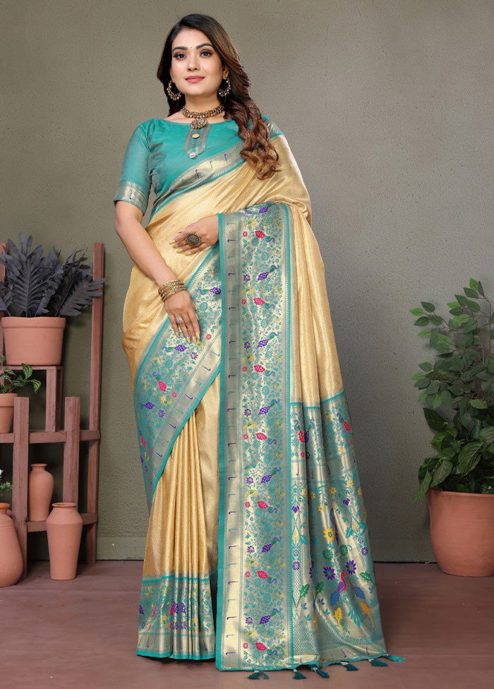 Beige Banarasi Silk Saree With Blouse Piece