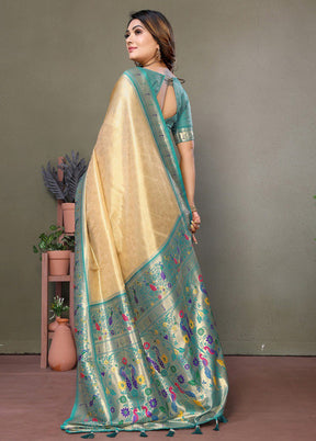 Beige Banarasi Silk Saree With Blouse Piece