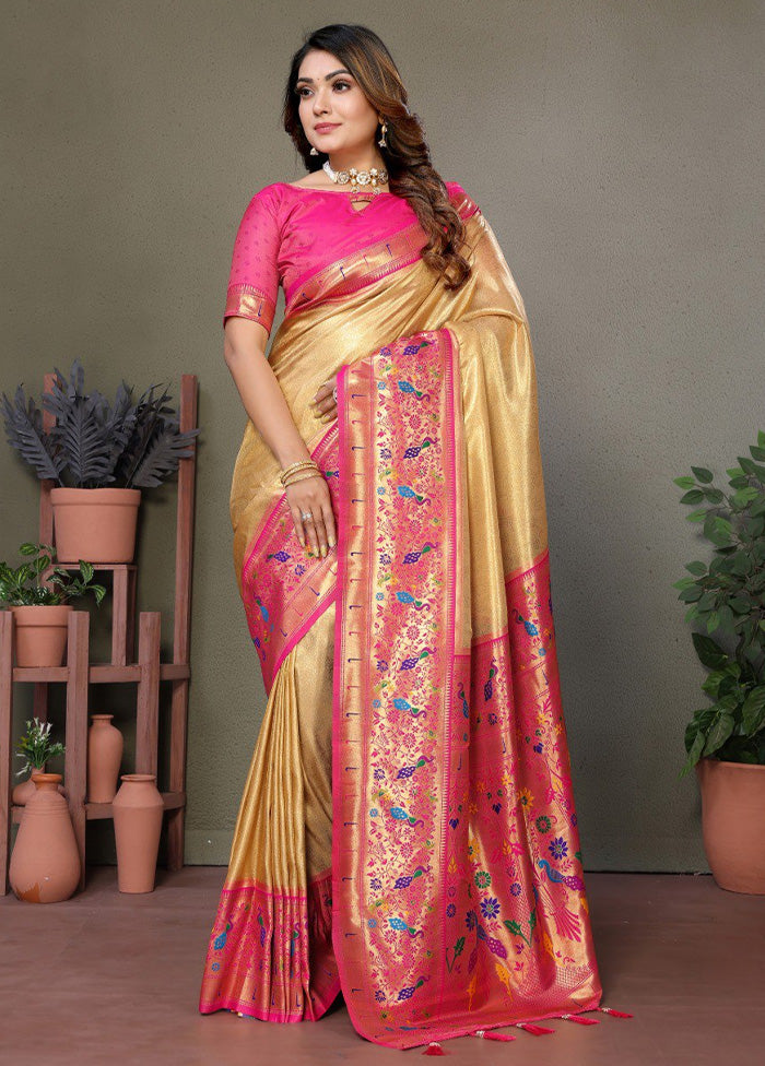 Cream Banarasi Silk Saree With Blouse Piece