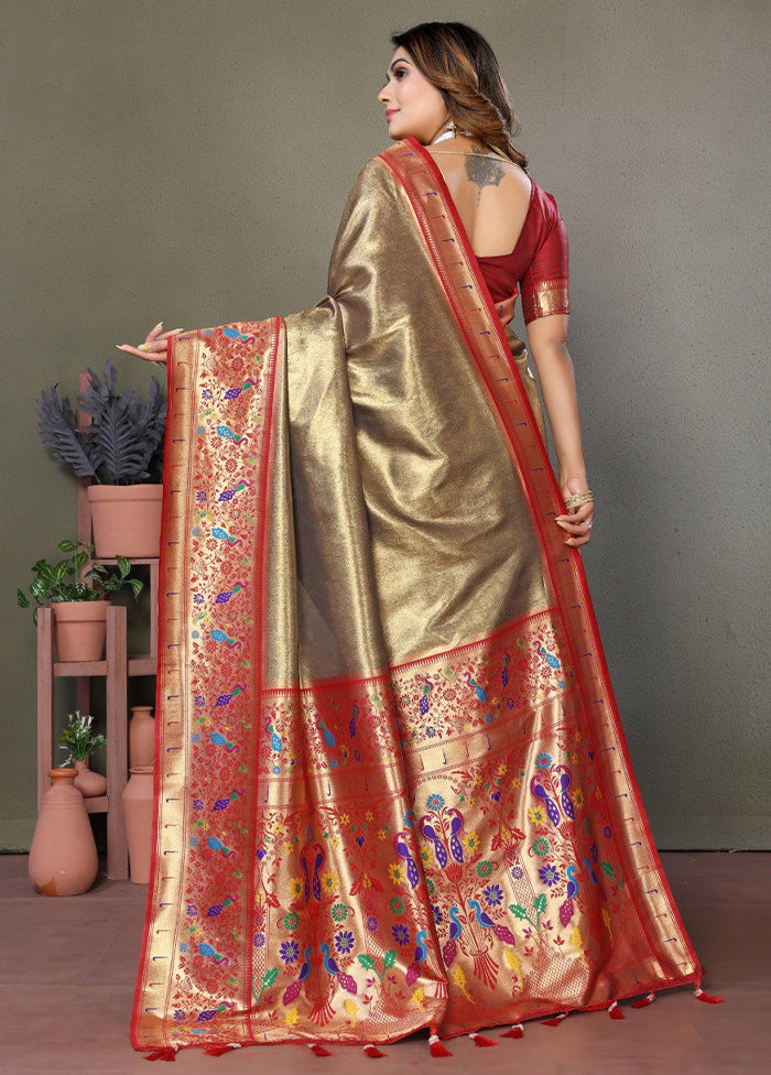 Olive Green Banarasi Silk Saree With Blouse Piece