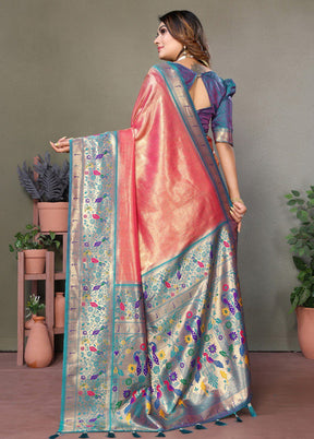 Pink Banarasi Silk Saree With Blouse Piece