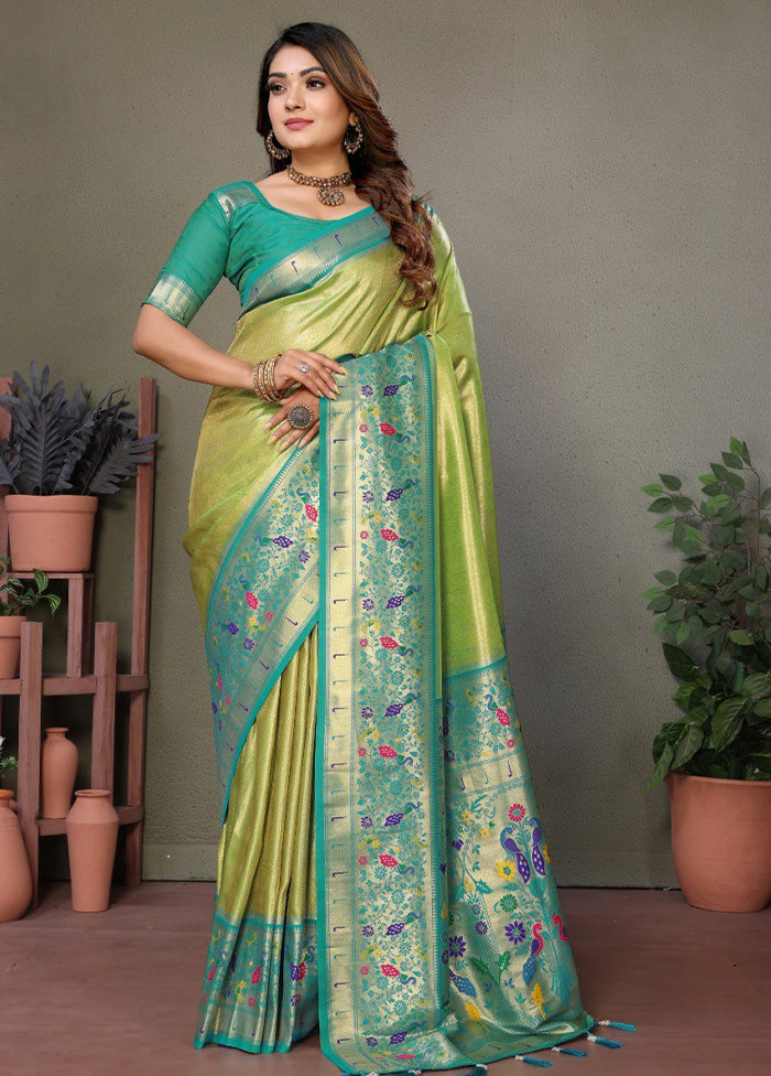 Light Green Banarasi Silk Saree With Blouse Piece