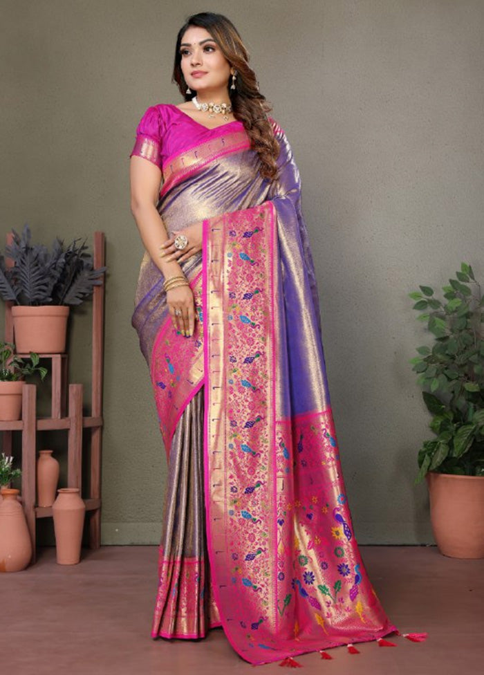 Purple Banarasi Silk Saree With Blouse Piece