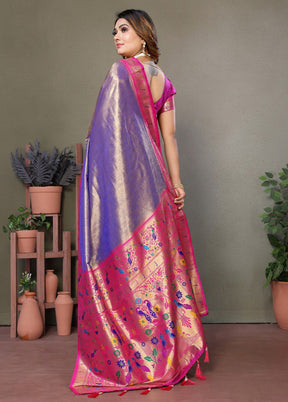 Purple Banarasi Silk Saree With Blouse Piece