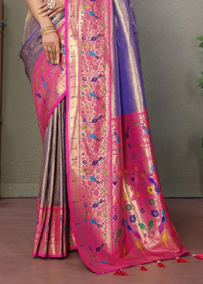 Purple Banarasi Silk Saree With Blouse Piece