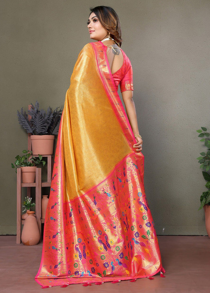 Yellow Banarasi Silk Saree With Blouse Piece