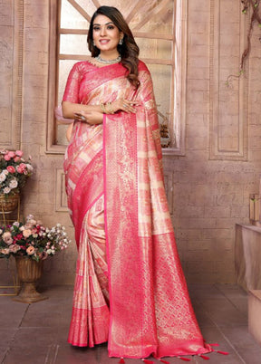 Cream Banarasi Silk Saree With Blouse Piece