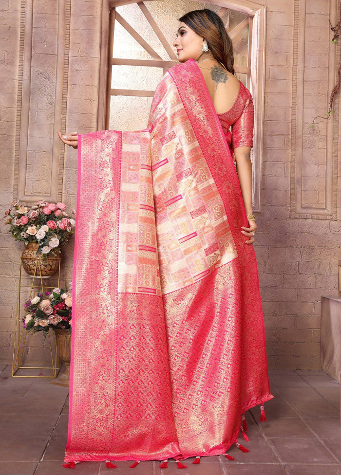 Cream Banarasi Silk Saree With Blouse Piece