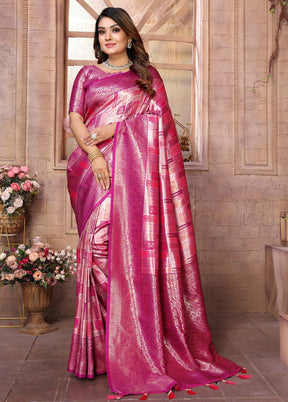 Pink Banarasi Silk Saree With Blouse Piece