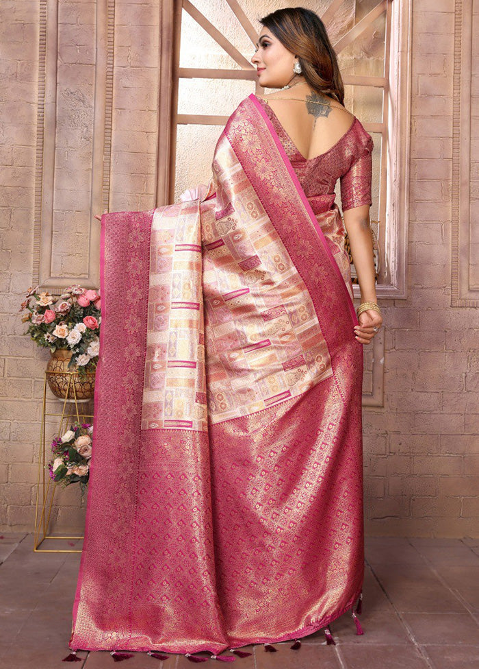 Cream Banarasi Silk Saree With Blouse Piece