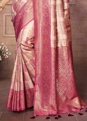 Cream Banarasi Silk Saree With Blouse Piece