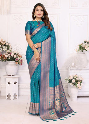 Rama Spun Silk Saree With Blouse Piece