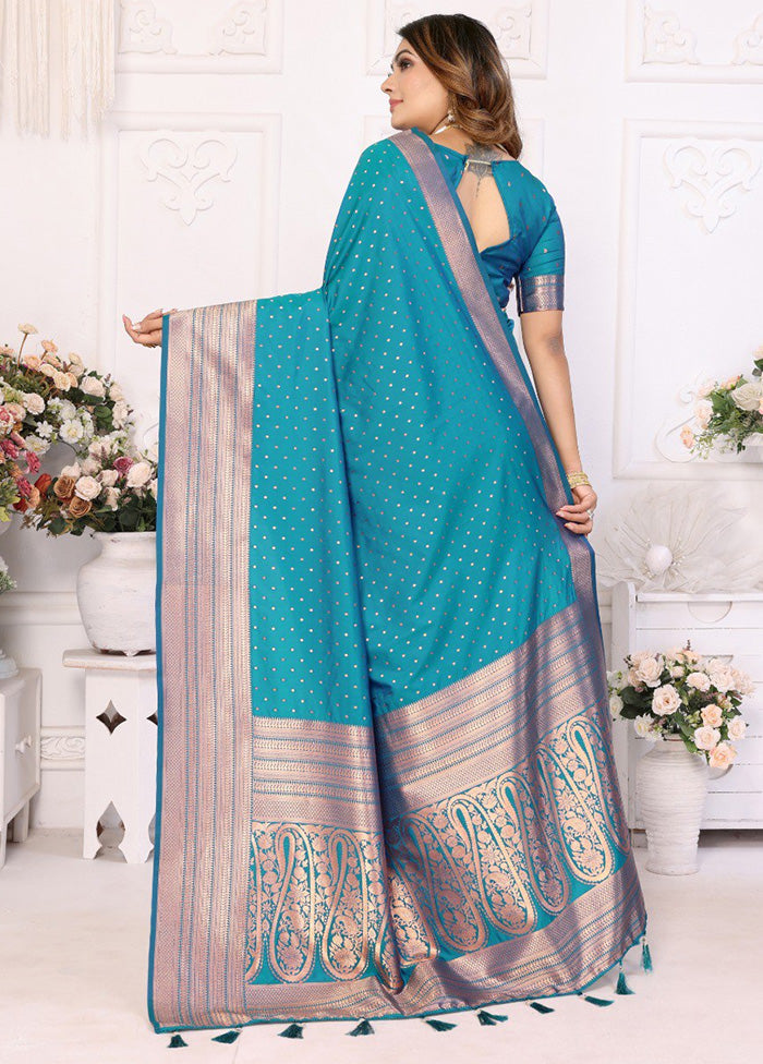 Rama Spun Silk Saree With Blouse Piece