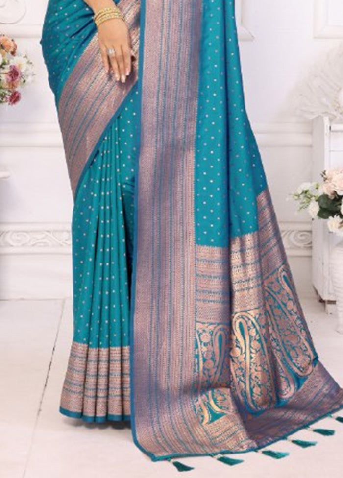 Rama Spun Silk Saree With Blouse Piece