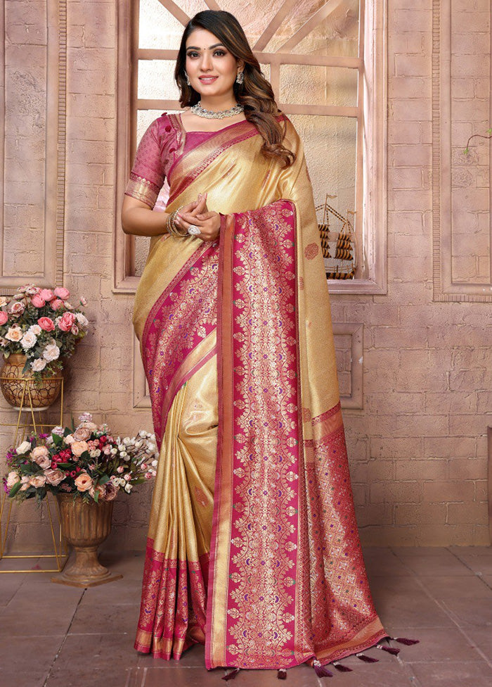 Cream Banarasi Silk Saree With Blouse Piece