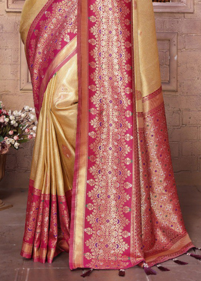 Cream Banarasi Silk Saree With Blouse Piece