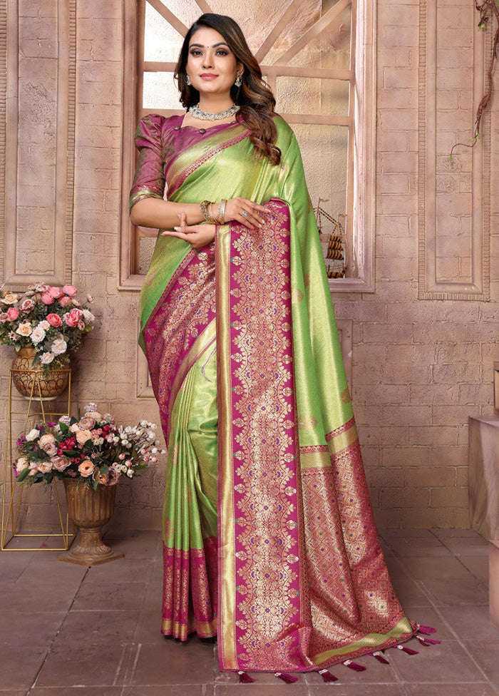 Light Green Banarasi Silk Saree With Blouse Piece