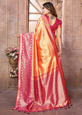 Orange Banarasi Silk Saree With Blouse Piece