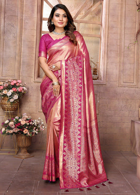 Pink Banarasi Silk Saree With Blouse Piece