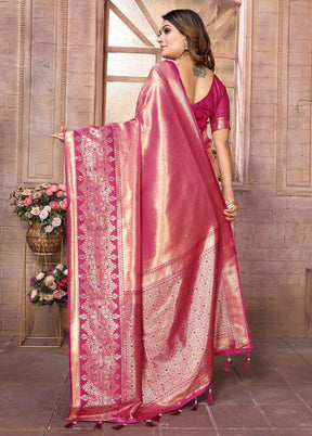 Pink Banarasi Silk Saree With Blouse Piece