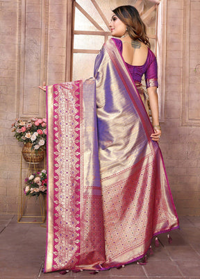 Purple Banarasi Silk Saree With Blouse Piece