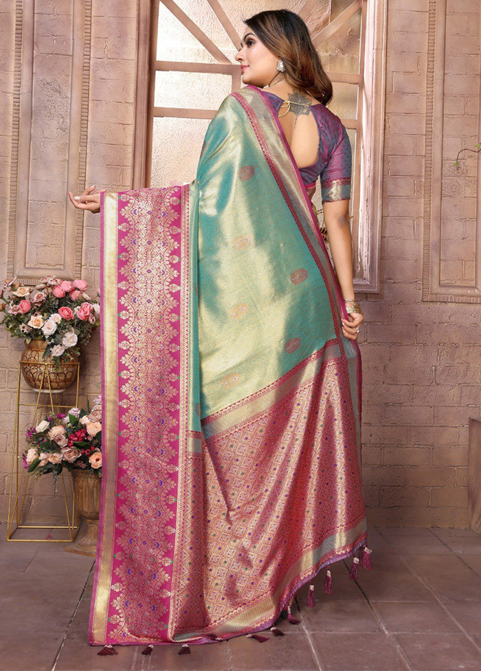 Sea Green Banarasi Silk Saree With Blouse Piece