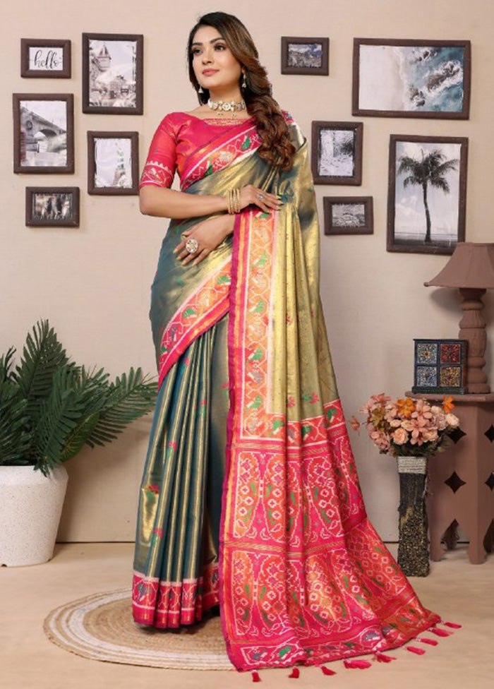 Olive Green Banarasi Silk Saree With Blouse Piece