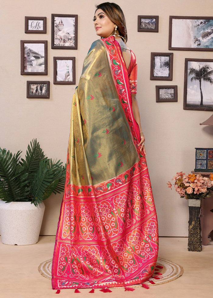 Olive Green Banarasi Silk Saree With Blouse Piece