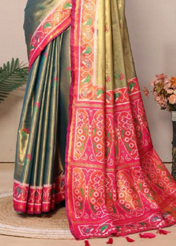 Olive Green Banarasi Silk Saree With Blouse Piece