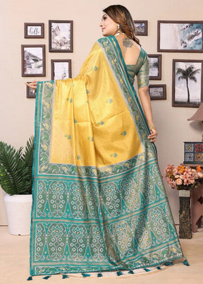 Yellow Banarasi Silk Saree With Blouse Piece