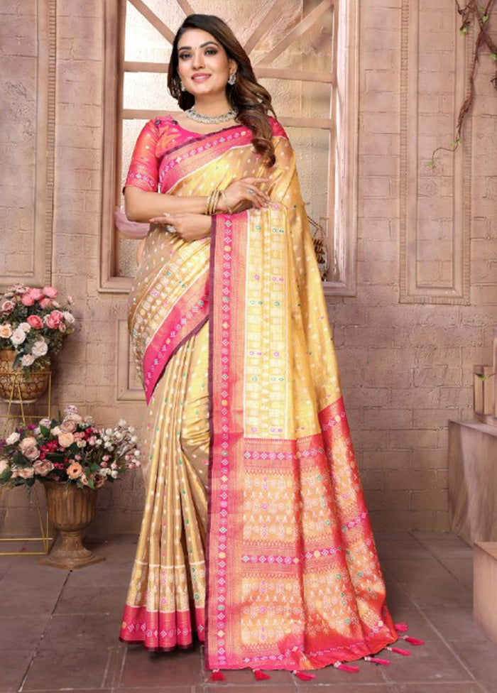 Golden Banarasi Silk Saree With Blouse Piece