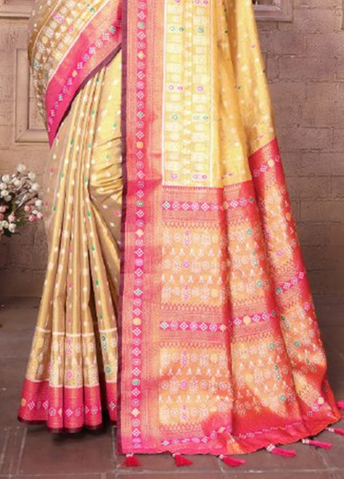 Golden Banarasi Silk Saree With Blouse Piece